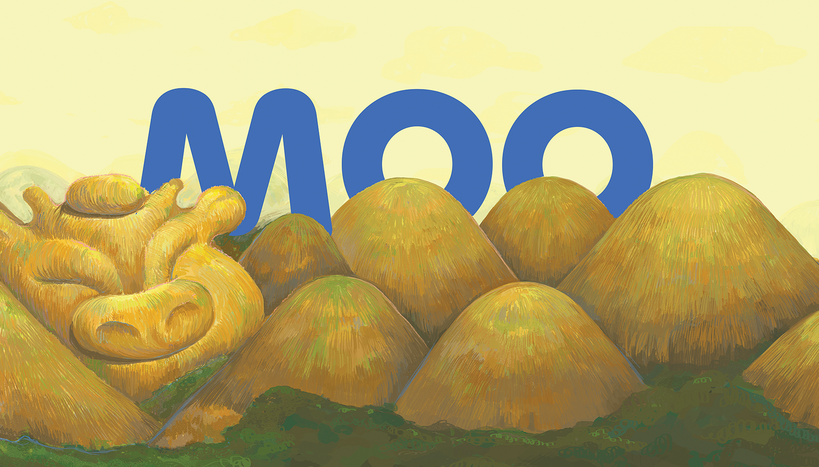 chocolate hills artwork with moo logotype